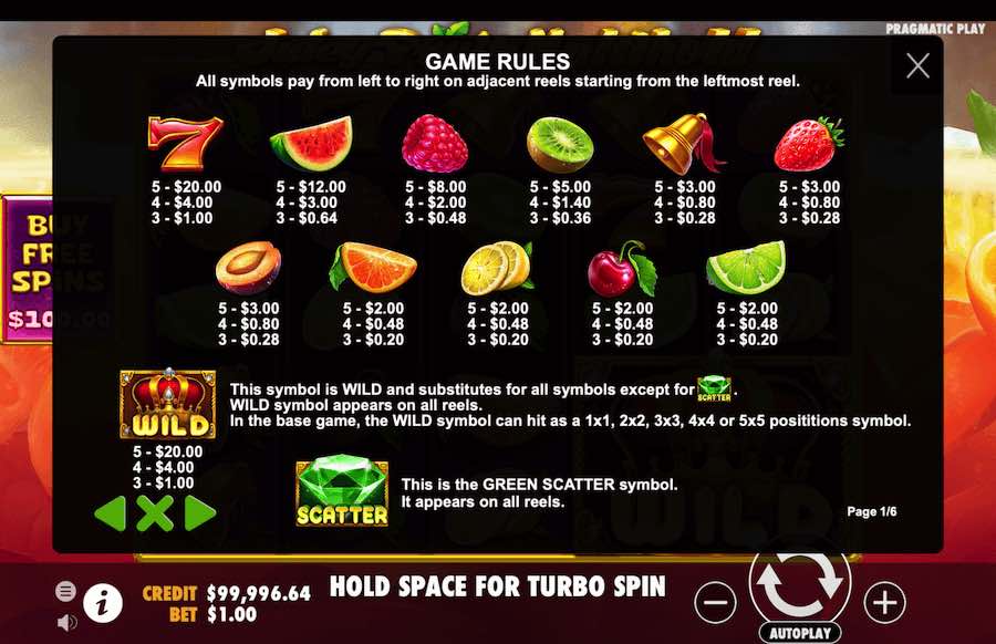 Juicy Fruits Multihold Paytable 