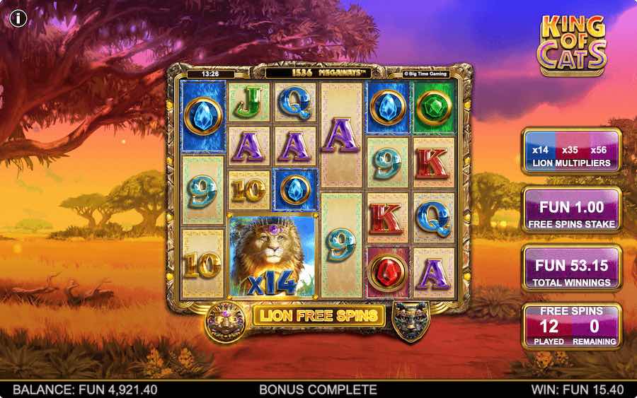 Play With Wild Symbols That Can Increase In Value During The Lion Free Spins On King Of Cats Megaways™