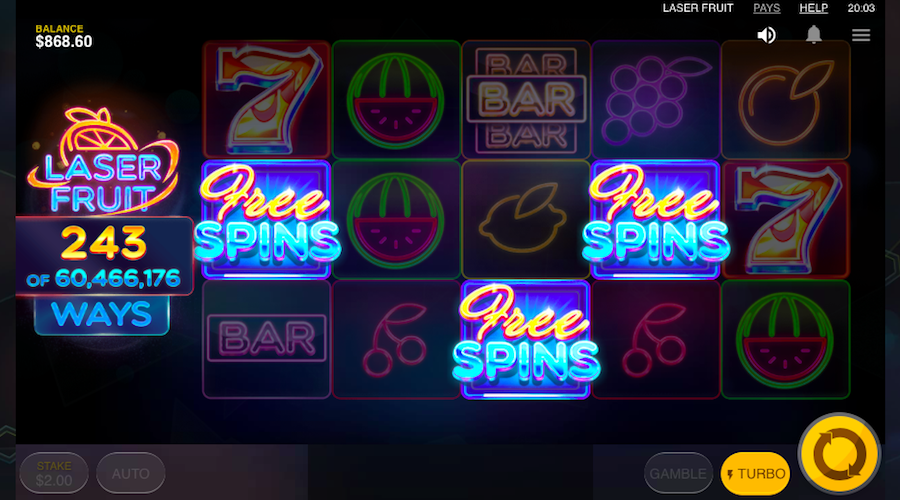 3 Or More Scatter Symbols Will Award The Free Spin Feature On Laser Fruit Slot