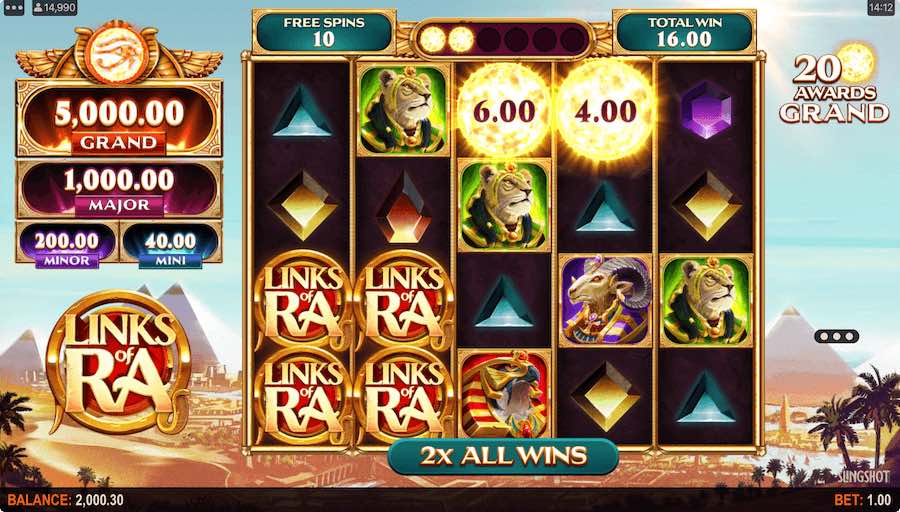 All Wins Will Be Multiplied By 2 During The Free Spins Feature On Links Of Ra Slot