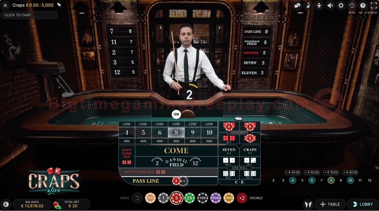 Live Craps Evolution Betting Options