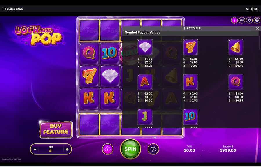 Lock And Pop Slot Paytable