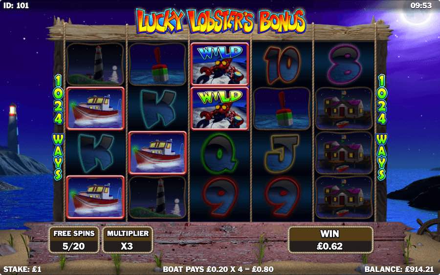 1024 Paylines Are In Play During The Free Spin Feature On Lucky Larry's Lobstermania Slingo