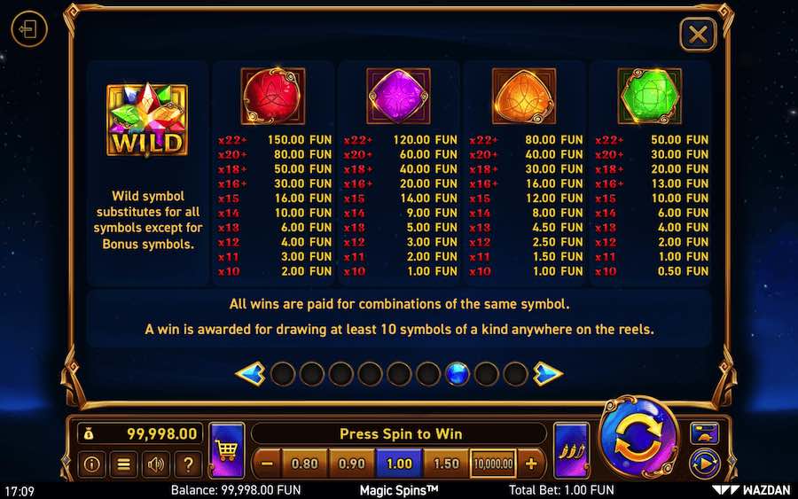 Paytable For Magic Spins Slot