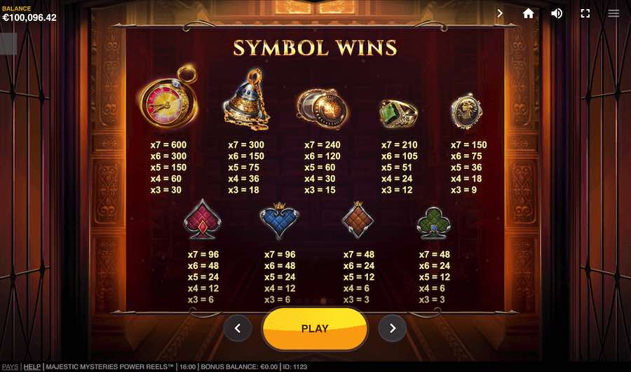 Paytable For Majestic Mysteries Slot