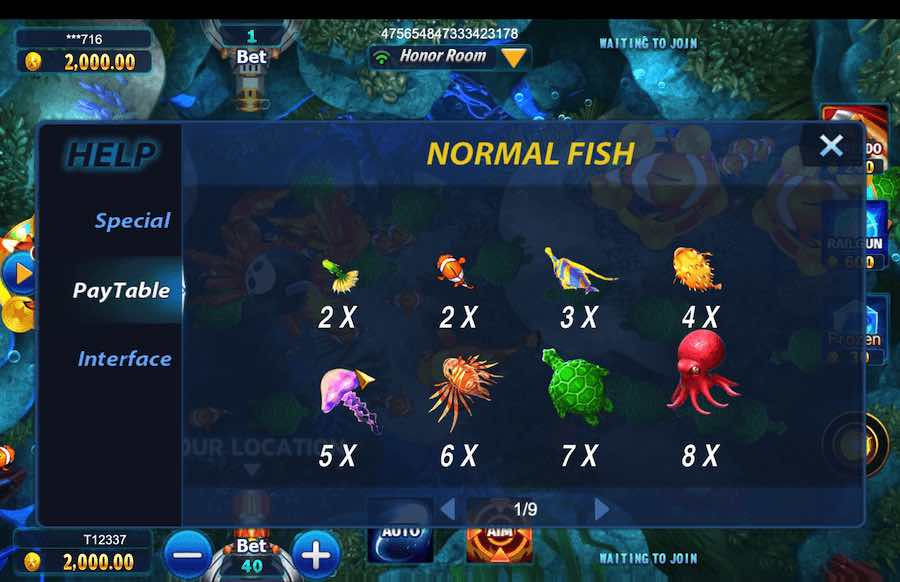 Mega Fishing Paytable 