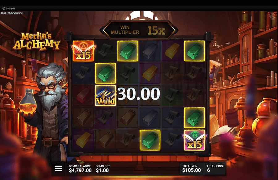 Merlin's Alchemy Slot Free Spins Feature 