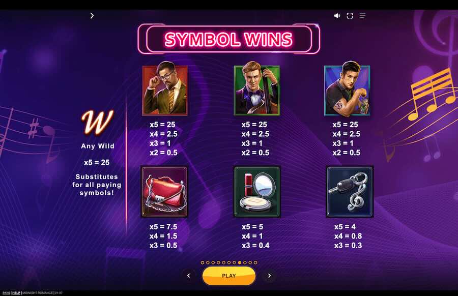 Midnight Romance Slot Paytable