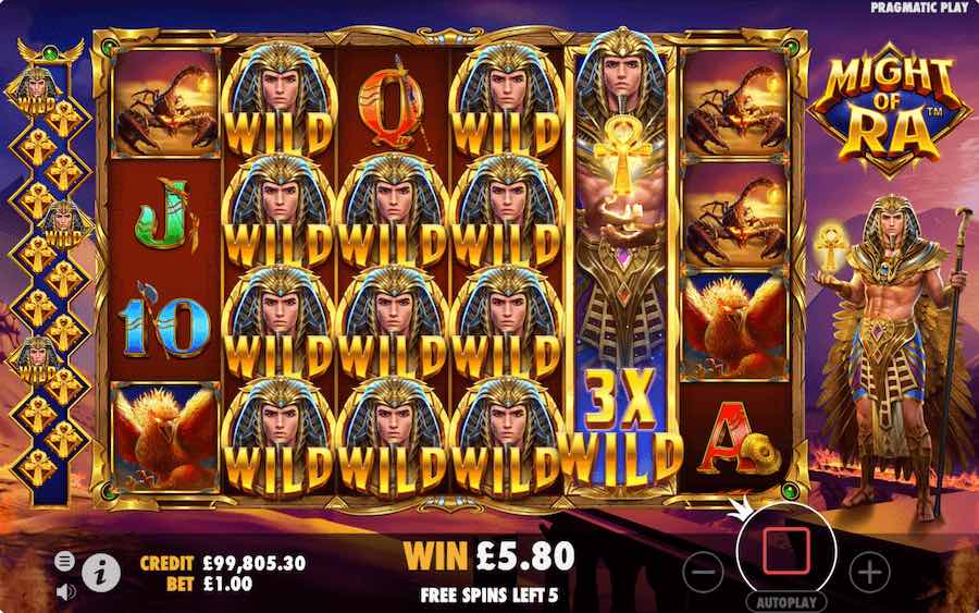 Land 3 Or More Bonus Scatter Symbols In View On Might Of Ra Slot To Trigger The Free Spins Feature