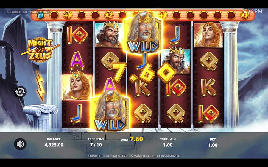 Land A Bonus Symbol On Reels 1, 3, And 5 For The Free Spins Feature To Trigger On Might Of Zeus Video Slot