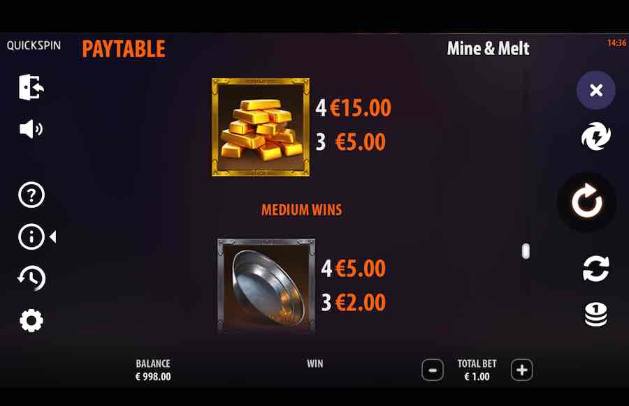 Mine And Melt Slot Paytable