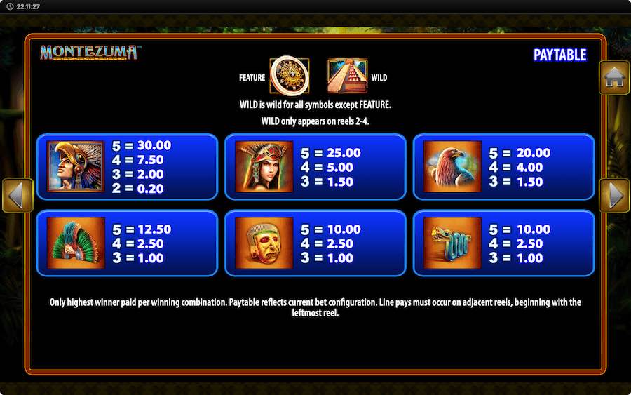 Montezuma Slot Paytable