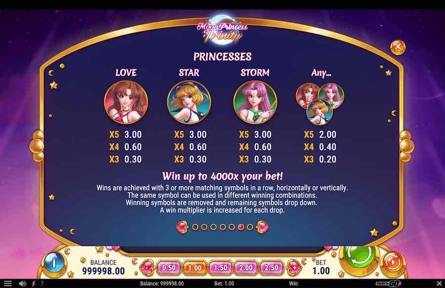 Moon Princess Trinity Slot Paytable