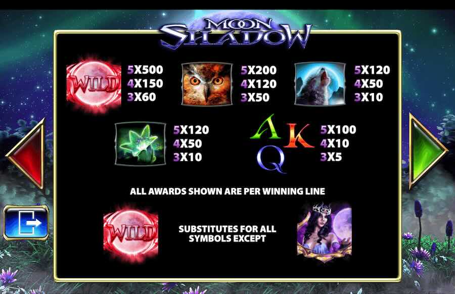 Moon Shadow Slot Paytable