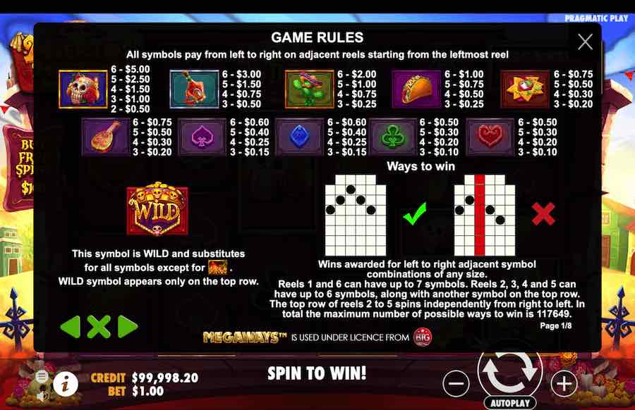 Paytable For The Muertos Multiplier Megaways Slot