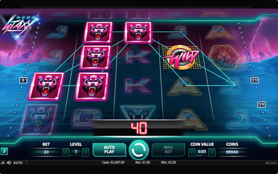 Play With 5 Reels, 40 Paylines, And Win Up To 400x Your Bet On Netent Gaming's Neon Staxx Slot