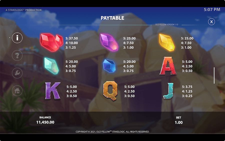 Paytable For Old Fellow Slot