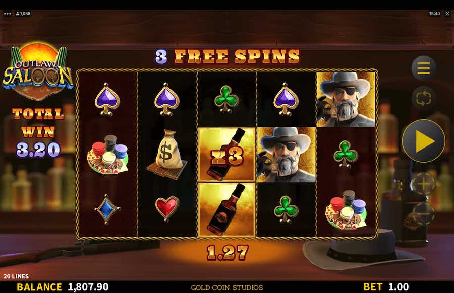 Collect 8 Badges To Trigger The Free Spins Feature On The Outlaw Saloon Video Slot