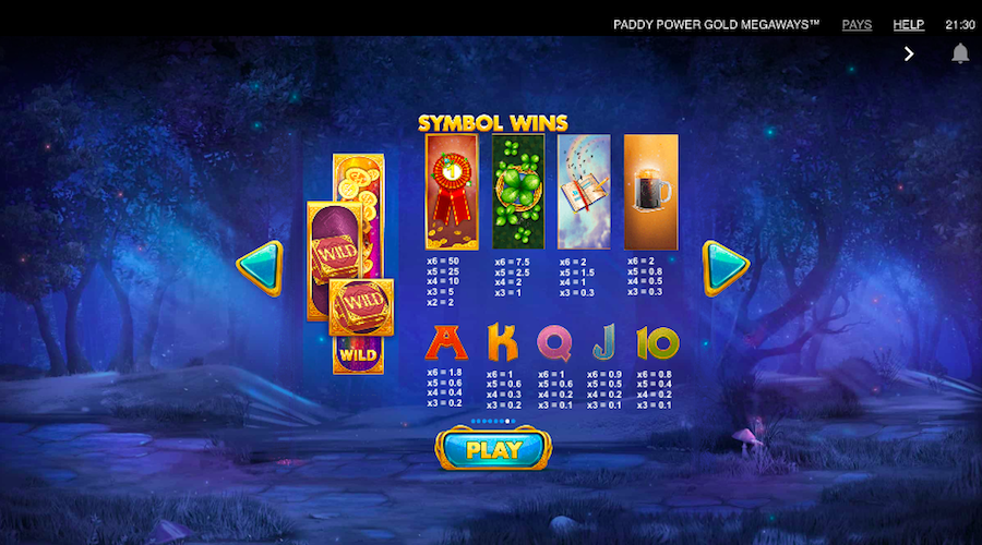 Paytable For Paddy Power Gold Megaways™ Slot