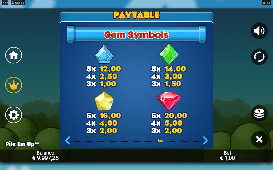 Paytable For Pile 'em Up Slot