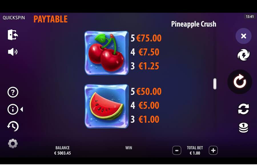 Pineapple Crush Slot Paytable