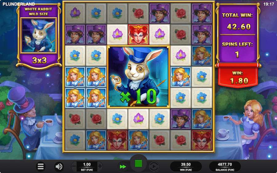 The White Rabbit Wild Will Not Lose Its Multiplier Value During The Mad Hatter's Free Spins Feature On Plunderland Slot