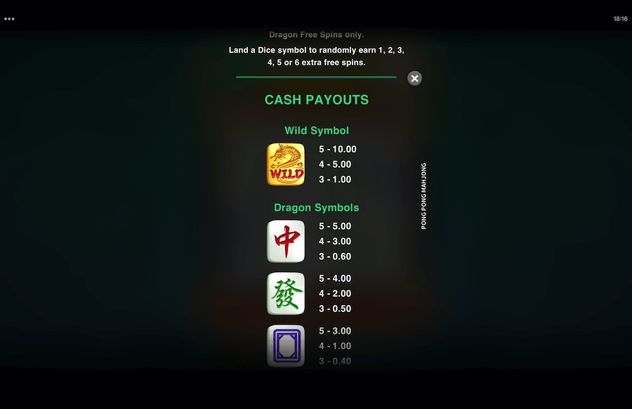 Pong Pong Mahjong Paytable