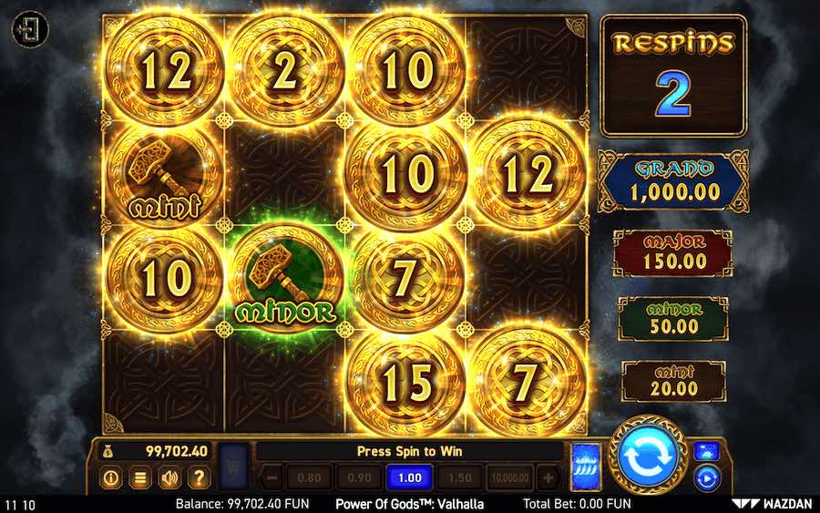 Win Fixed Jackpot Prizes During The Hold The Jackpot Feature On Power Of Gods Valhalla Video Slot