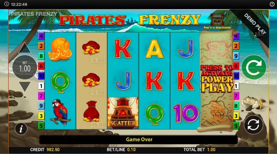 Clicking The Power Play Will Activate The 6th Reel On Pirates Frenzy