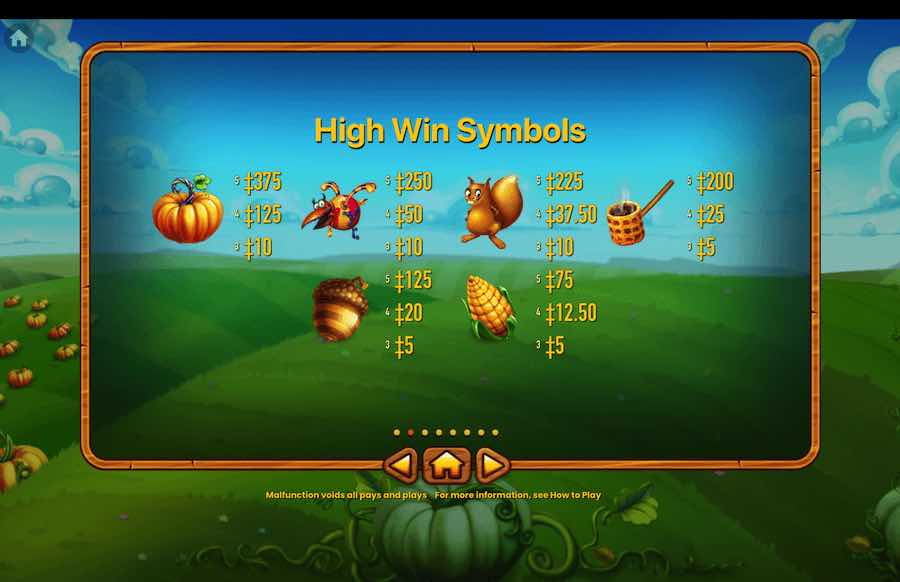 Paytable For The Pumpkin Patch Slot