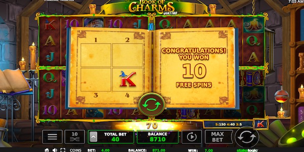 10 Free Spins And An Expanding Symbol Will Be Awarded For Triggering The Bonus Round On Book Of Charms Quattro Slot