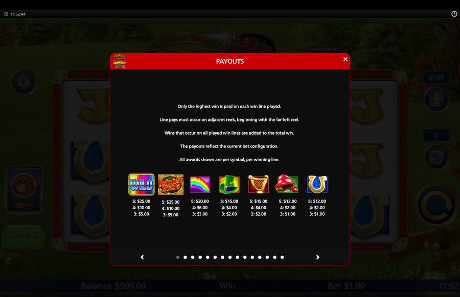 Rainbow Riches Locomotion Slot Paytable