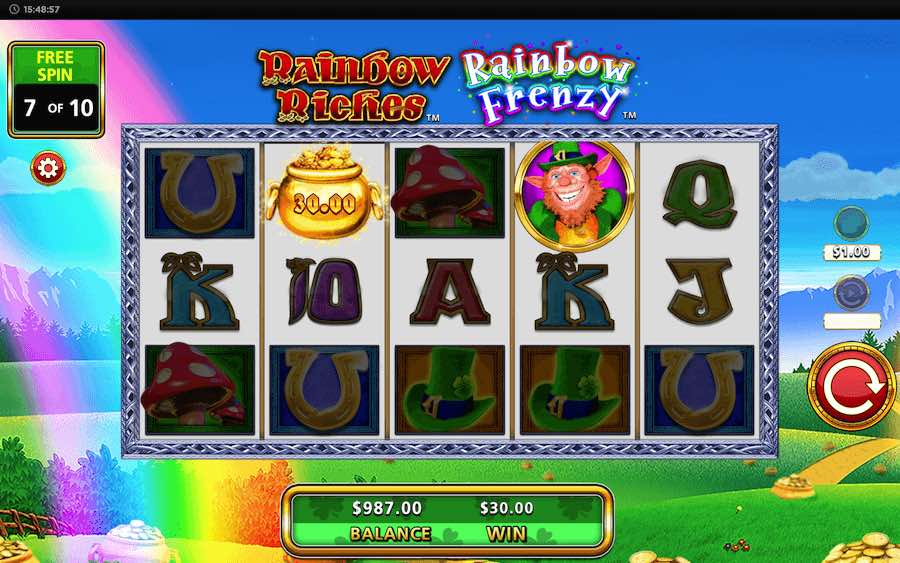 Land 3 Or More Bonus Symbols In View To Trigger The Free Spins Feature On Rainbow Riches Rainbow Frenzy Video Slot