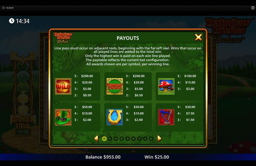 Rainbow Riches Deluxe Paytable 