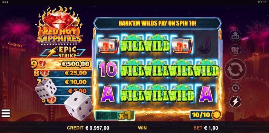 Land Epic Strike Symbols To Climb The Ladder And Win Cash Prizes On Red Hot Sapphires Video Slot