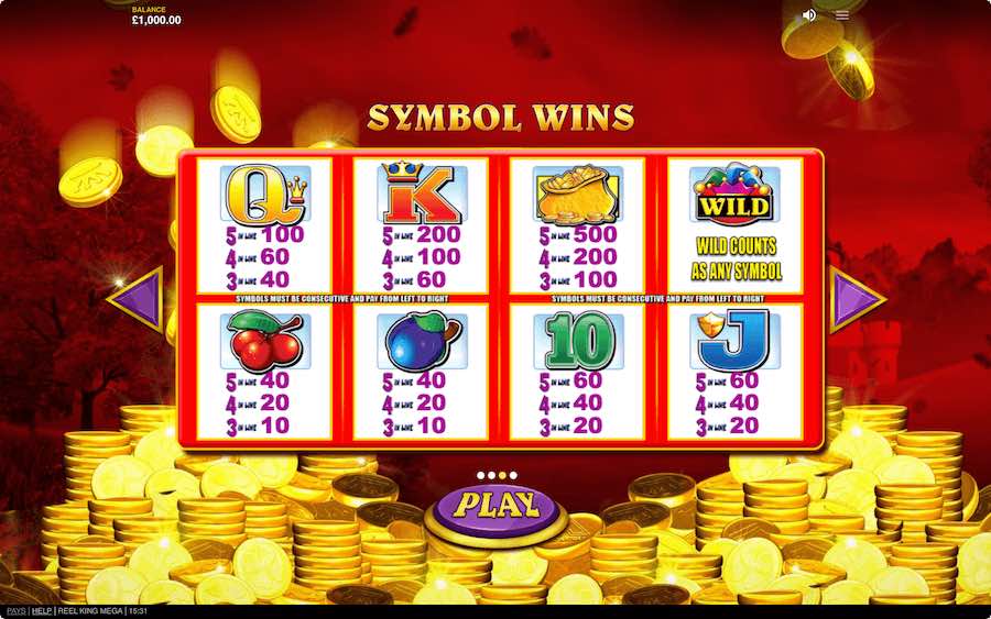 Paytable For Reel King Mega Slot