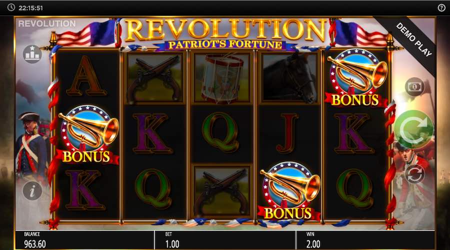 3 Or More Bonus Symbols In View Will Trigger The Free Spins On Revolution Patriot's Fortune