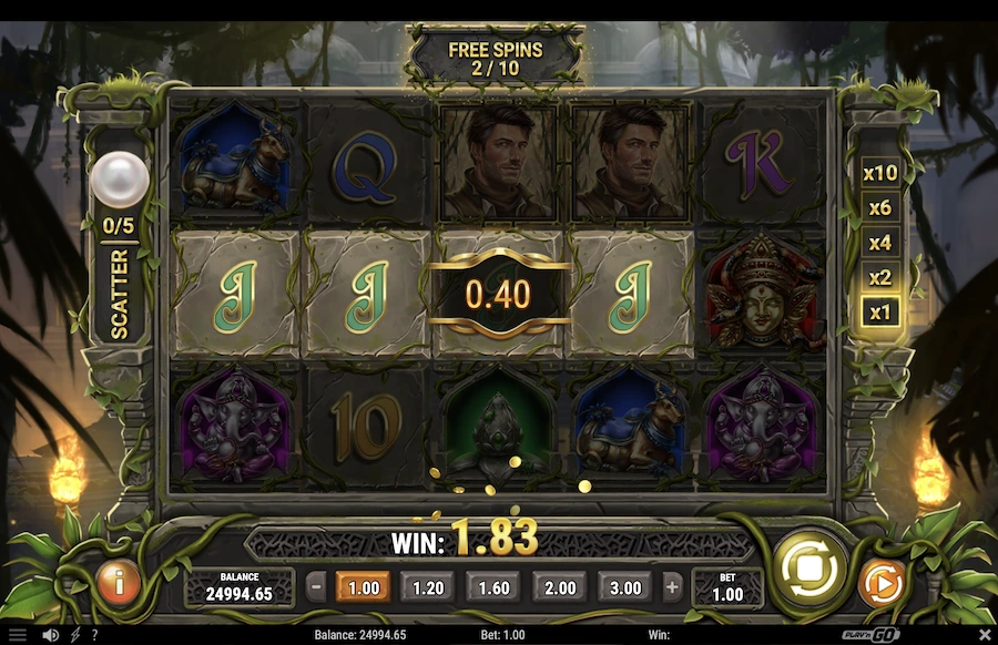 Rich Wilde & The Pearls of Vishnu slot free spins feature