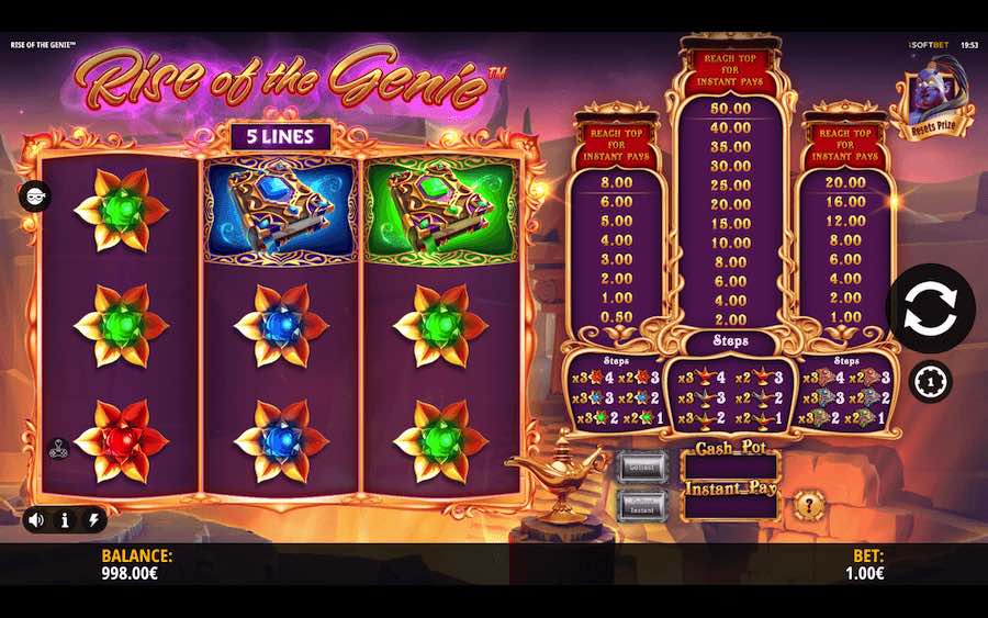 Spin With 3 Reels, 5 Paylines, And Win Up To 10,000x Your Bet In Rise Of The Genie Online Slot From Provider Isoftbet