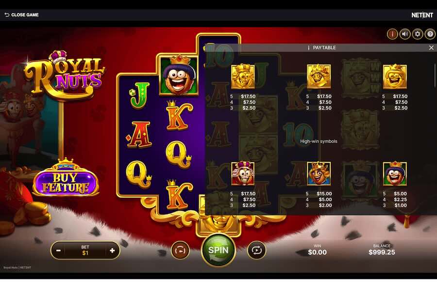 Royal Nuts Slot Paytable