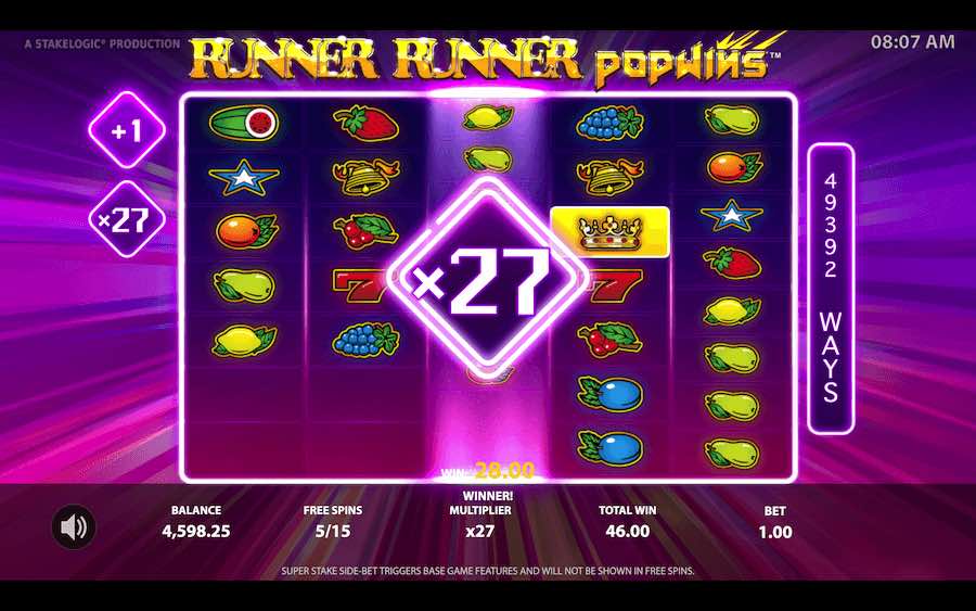 Play With Huge Multipliers During The Free Spins Feature On Runner Runner Popwins Video Slot