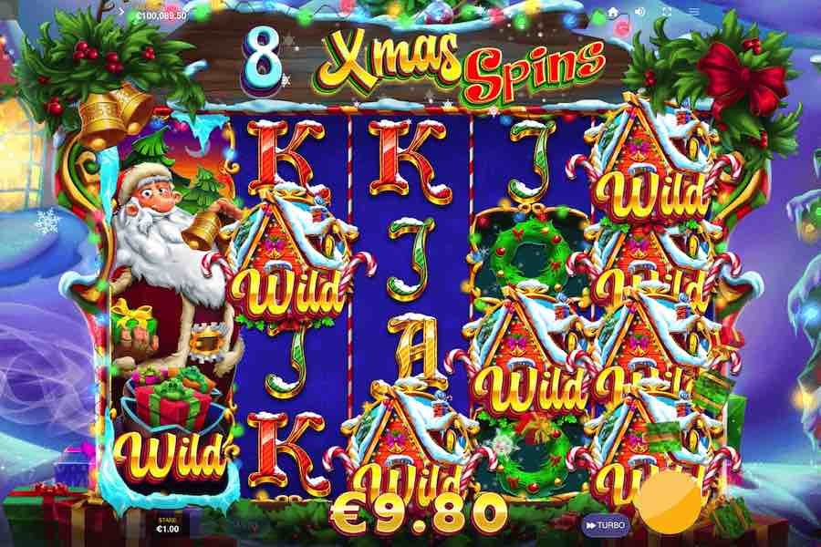 Landing 3 Or More Scatter Symbols In The Base Game Will Trigger The Free Spin Feature On The Santa Spins Video Slot