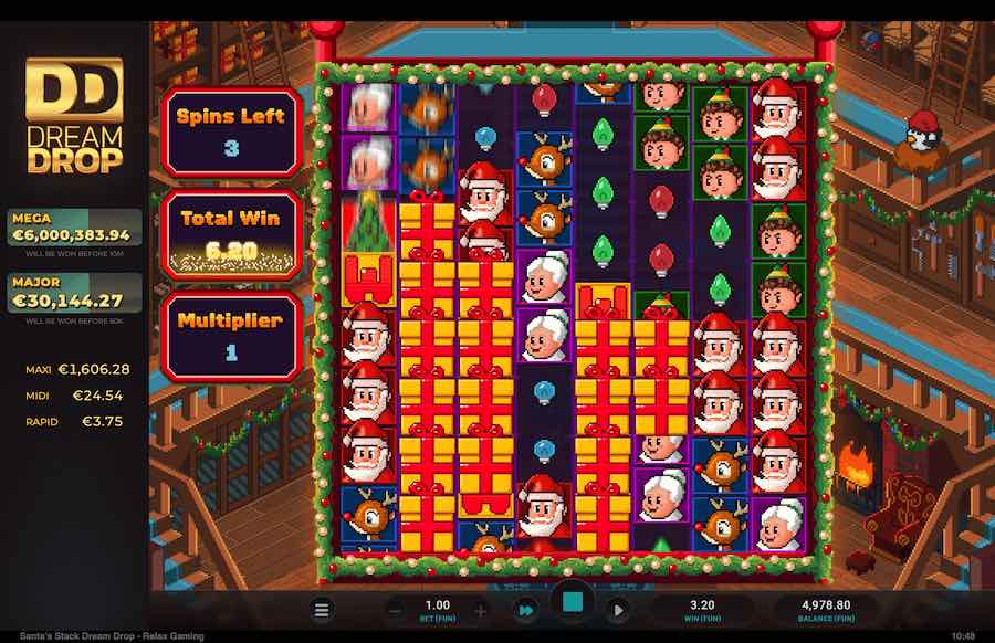 Two Bonus Features Can Be Triggered On Santa's Stack Dream Drop Slot