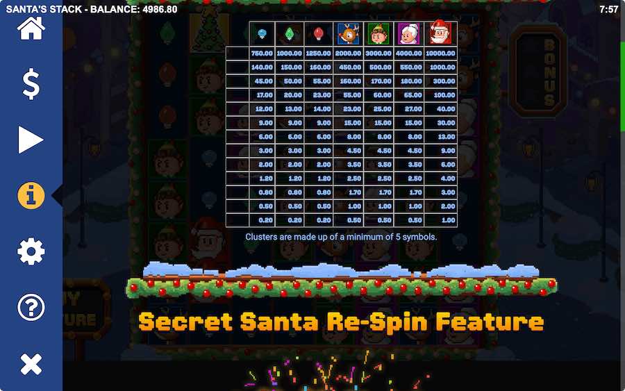 Paytable For Santa's Stack Slot