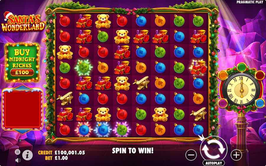 Play On An 8x8 Grid With Cascading Reels And Modifiers In Santa's Wonderland Slot From Provider Pragmatic Play