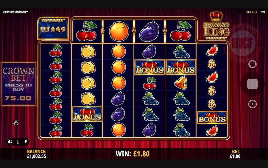 4 Or More Scatter Symbols Will Trigger The Free Spin Feature On Shining King Megaways™