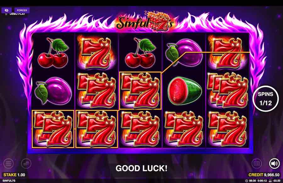 Landing Three Or More Scatter Symbols In View Will Trigger The Free Spins Feature On The Sinful 7s Video Slot