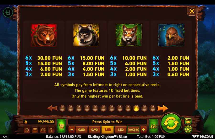 Paytable For Sizzling Kingdom Bison Slot