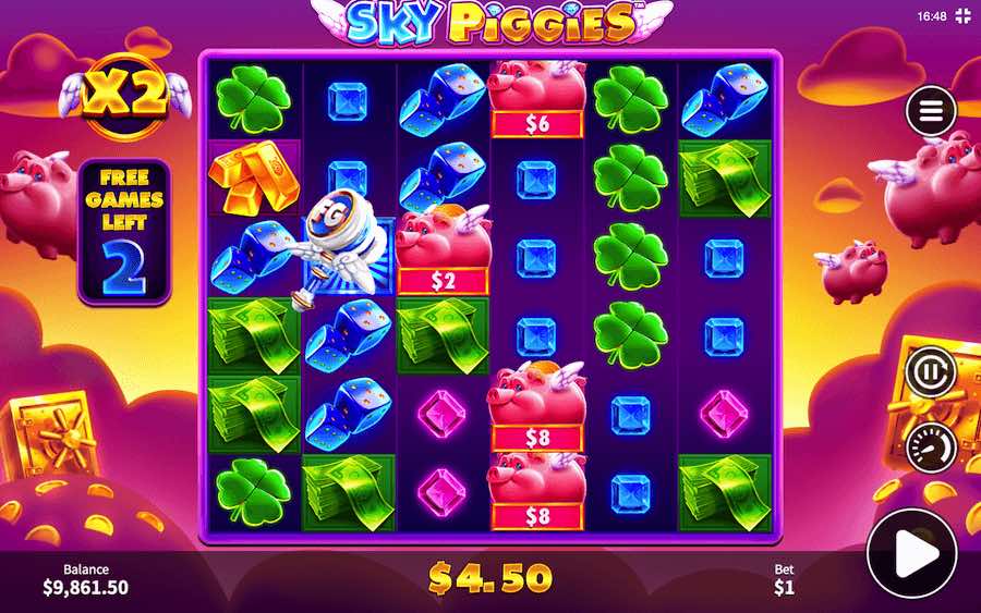 3 Or More Diamond Scatter Symbols Landing In View Will Trigger The Free Spins Feature On Sky Piggies Video Slot