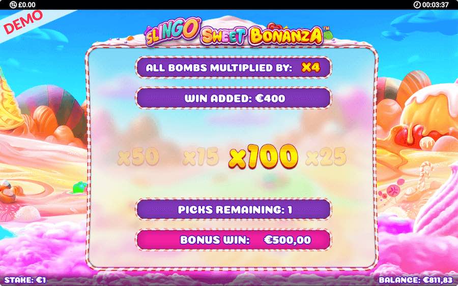 8 Or More Slingos Will Allow You To Collect The Bomb Bonus Feature On Slingo Sweet Bonanza